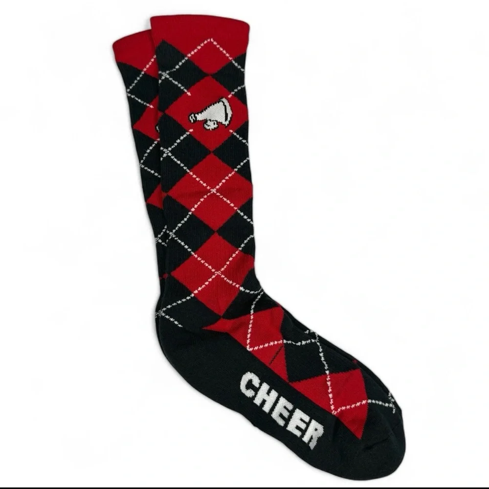 Red Black White Argyle Cheer Socks Womens Size M 8-12 Mid Calf NWOT